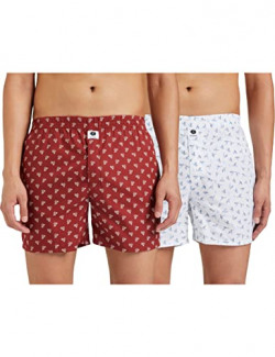 Amazon Brand - Symbol Men's Cotton Regular Printed Boxer Shorts (Pack of 2) (SYMDURBXPO2-27_Maroon, White_M)