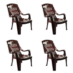 Cello Plastic Comfort Sit Chairs (Rose Wood) Set of 4