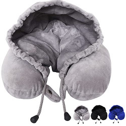 Trajectory Hoodie Grey Neck Pillow Rest Cushion for Travel in Flight car Train Airplane with 2 Years Warranty for Sleeping for Men and Women