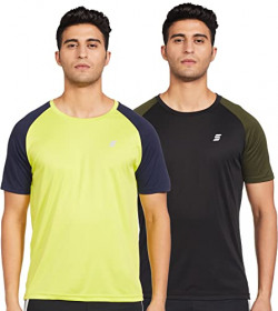 Amazon Brand - Symactive Men's Regular T-Shirt (PAG 02_Black + Neon Yellow S)
