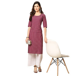 Pinkmint Women's Crepe Wine Color Floral Printed Straight Kurti{MB-530376-L}