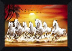 SAF 7 Running Horses Vastu UV Textured Digital Reprint 14 inch x 20 inch Painting(With Frame)
