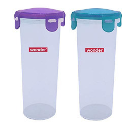Wonder Plastic Prime Klick N Seal Big Transparent Glass Set, 2 pc Glass 550 ml, Violet Green Color, Made In India, KBS01123