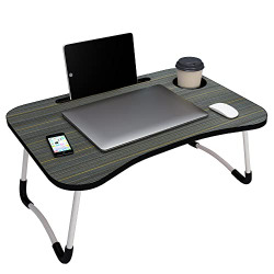 Story@Home Foldable Multifunction Laptop Study lapdesk with Cup Slot and Tablet/ipad/Notebook Holder Stand (Black & Brown)