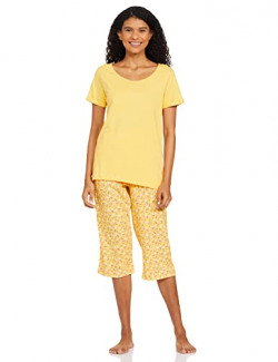 SUGR Women's by Unlimited Anti Microbial Finish & Machine Wash Lt. Yellow Graphic Printed Top All-Over-Print Pyjama Set Regular Night Shirt (SUINWNS20044Y01 XS)