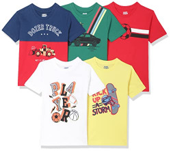 Amazon Brand - Jam & Honey Boy's Regular Fit T-Shirt (AW21JHBTEEPO5-207_Multi 7 3 4 Years)