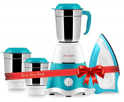 Longway Super Dlx 700 Watt Mixer Grinder with 3 Jars for Grinding, Mixing with Powerful Motor & Kwid 1100 Watt Dry Iron | 1 Year Warranty | (Blue & White, Combo Offer)