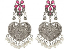 ZUEELYY Silver Look Alike Oxidized Light Weight Pink Glass Stone Silver Plating Material Brass Drops & Danglers