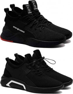 Chevit Unique & Perfect Collection Combo Pack of 02 Shoes for Men Casual Sneakers & Outdoor Walking Shoes for Men Sport Shoes for Men Running Gym Cycling & Trekking Rock Climbing Shoes for Men Sneakers For Men(Black)