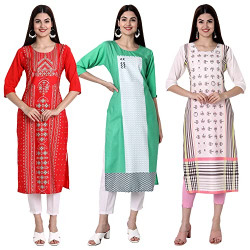 Sancom Women's Crepe Straight Kurta (286-288-298_Multi_S) Multicolour