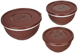 Amazon Brand  Solimo Plastic Storage Container Set with Lid, 3 Pieces, Dark Brown