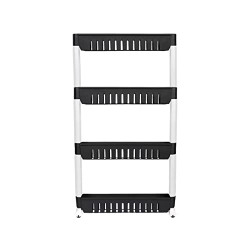 PrettyKrafts 4 Layer Multipurpose Plastic Storage Organizer Slim Rack Shelf with Wheels | Slim Slide Out Kitchen Trolley Rack Holder Storage Organizer for Kitchen, Bathroom (Black & White)