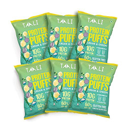 Taali Jowar & Protein Puffs | 60 gm (Pack of 6) | Cream & Onion | Healthy Roasted Tasty Snacks, Ready to eat | 100% Veg., Gluten free products, No Cholesterol, No Trans-Fat
