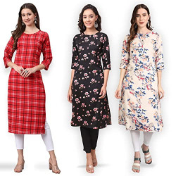 Tarshika Womens Printed Crepe Kurti Combo Pack of-3(K1019-K1040-K1057-2XL)