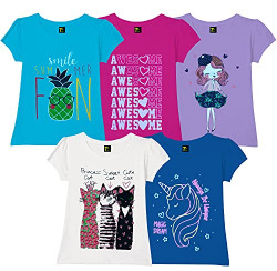 Tom & Tina Regular Fit Girls T-Shirts - Pack of 5, Multi-Colored (Tshrt-0173)