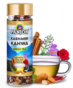 Panjon Kashmiri Kahwa Green Tea (Shahi Qawah) | Blended with Saffron, Almonds, Spices Kesar - 100 % Natural Immunity | (30 Cups) 1 Jar