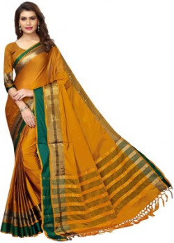VJ FASHION Self Design Bollywood Cotton Blend Saree(Mustard)