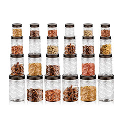 Attro Sky Lexus Jumbo Celebration 24 Pcs Storage Container Set for Kitchen (2100 ml x 6,1400 ml x 6,750 ml x 6,300 ml x 6 PcS),(Grey), Standard