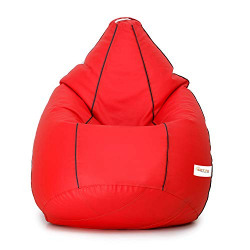 SATTVA Faux Leather Classic XXXL Bean Bag Filled (with Beans) Colour_Red with Black Piping