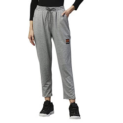 Hubberholme Women's Cotton Blend Regular Fit Brand Printed Track Pants (Grey, 28)