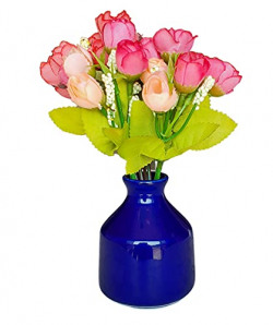 Pure Source India Artifitial Flower Ceramic Vase, ( Blue, 1 Piece)