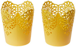 Nayasa Lacy 2 Piece Plastic Tall Basket Set, Yellow 12.4x12.5x16.3 cm