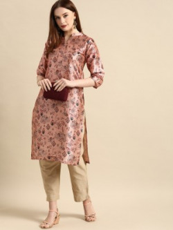 Divastri Women Floral Print Straight Kurta(Pink)