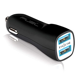 POWERUP by Fuel Dual USB Port Car Charger Compatible for All Smartphones and Tablets 3.1Amp High Speed - Black