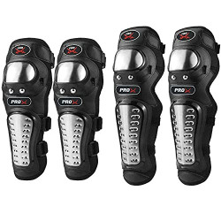 FABSPORTS Pro-X Alloy Stainless Steel Knee & Elbow Guard, Flexible Breathable Adjustable Knee Shin Armor Elbow Protector for Bikers and Riders (Black)