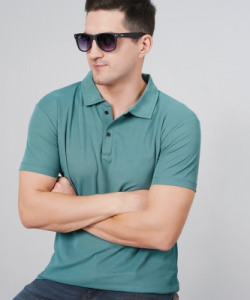VeBNoR Solid Men Polo Neck Green T-Shirt