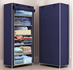 Simple Trending PP Collapsible Wardrobe(Finish Color - Navyblue, DIY(Do-It-Yourself))