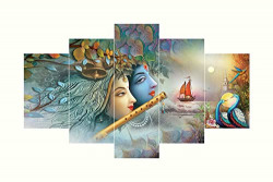 LAYBA CREATIONS Beautiful Canvas Wall Art Radha Krishna - Canvas Wall Art , Radha Krishna Canvas Wall Art Canvas Printing HD Print Home Wall Hanging 5 Pieces