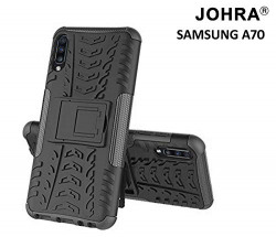 Johra Silicone Dual Layer Armor Kick Stand Shockproof Defender Hard Cover Case for Samsung Galaxy A70 - Black