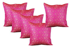PINK PARROT Dupion Silk Cushion Cover (16 x 16 Inch) - Set of 5 Pieces