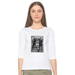 Bewakoof Women's Not Your Babe Printed White 3/4 Sleeve Round Neck T-Shirt
