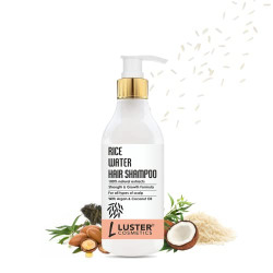 Luster Cosmetics Rice Water Hair Shampoo | Enriched With Argan & Coconut Oil | Helps Hair Strength & Growth | Shampoo for Dry & Frizzy Hair | Paraben Free - 300ml