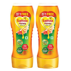 Saffola Honey Gold, 100% Pure Honey, Made with Kashmir Honey, Squeezy pack 2 x 350g (Buy 1 Get 1)
