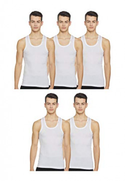 Rupa Frontline Men's Solid Vest (Pack of 5) (95 CM) White