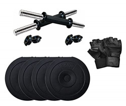 StarX 10 kg PVC Dumbbells Set with Leather Gym Gloves | Gym Equipment for Home Gym Workout Weight Lifting Strength Training & Exercise Fitness Gym Accessories
