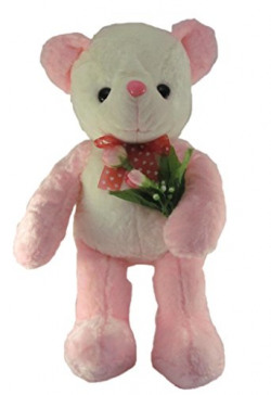 Tickles Pink Teddy Standing with Rose Stuffed Soft Plush Toy Love Girl 45 cm