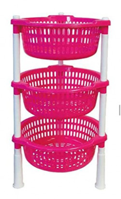 Philocaly Enterprise World Multipurpose Use Basket Rack Stand for Fruit and Vegetables (Round, 3 Tyre)