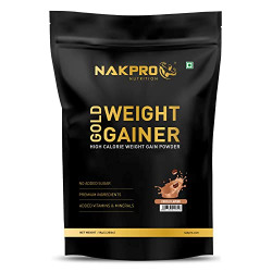 NAKPRO GOLD WEIGHT GAINER | High Carbs & High Calorie | 13g Protein, 80g Carbs | Added Vitamins, Minerals & Digestive Enzymes | Easy Mixing, Easy Digesting Weight Gainer Powder for Men & Women | 1 Kg Coffee Flavour (10 Servings)