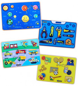 Toyshine 4 in 1 Wooden Toddler Puzzles Bundle Kids, Solar System, Tools, Vehicles and Sports