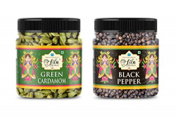 LILA DRY FRUITS Elite Aroma Whole Cardamom Green Big 8mm Bolt & Black Pepper Combo 100geach (200gms total) Jar Pack| GROWN IN INDIA | Exotic Hari Elaichi & Kali Mirchi Combo | Authentic Export Quality