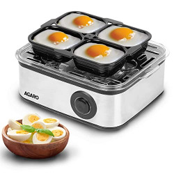 AGARO Grand Egg Boiler And Poacher, 2-in1 Boils 8 Eggs, Poach 4 Eggs, Steamed Vegetables, 3 Boiling Types, Stainless Steel Body, Transparent Lid, 500W, Silver
