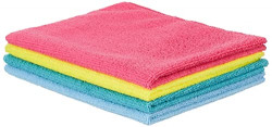 Amazon Brand - Presto! Microfibre Cleaning Cloth, 40 x 30 cm, 220 GSM, Set of 4, Multicolour