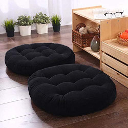 The Purple Tree Polyester Floor Cushions/Pillows, 50x50 cm, Black, Pack of 2