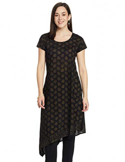 Zemyra Women's Cotton Regular Kurta (AW20KUR39_Black_L