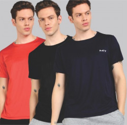 M7 By Metronaut Solid Men Round Neck Red, Black, Navy Blue T-Shirt