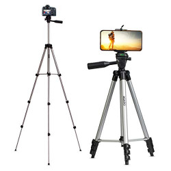 AGARO Adjustable Camera Tripod Stand with Mobile Phones Clip & Camera Holder, Supports Up to 2 Kgs, 50 inches(127cm) Tall